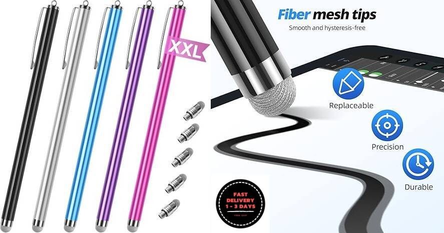 Lápices ópticos para pantallas táctiles [paquete de 5] Puntas de malla de fibra.