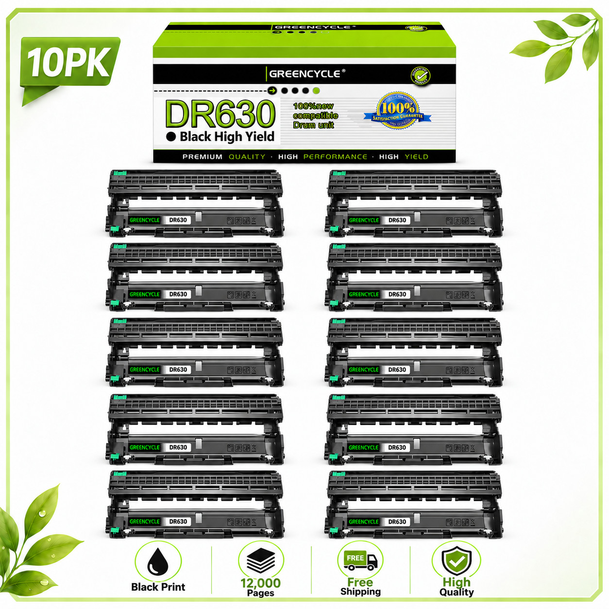 10Pack Drum Unit for Brother DR630 DR660 HL-L2300DW L2320D MFC-L2700DW Printer