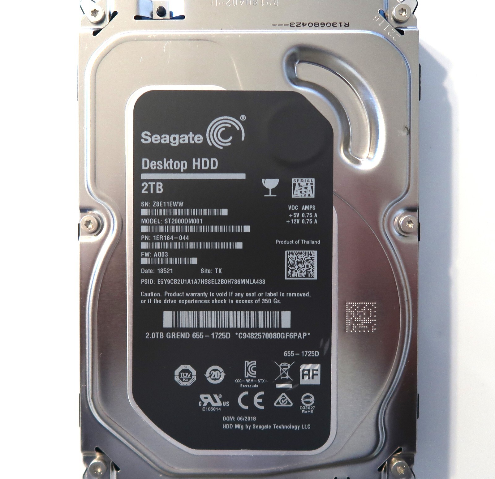 Seagate ST2000DM001 1ER164-044 AQ03 TK Thailand (Z8E) 3.5" 2.0TB Sata HDD 2018