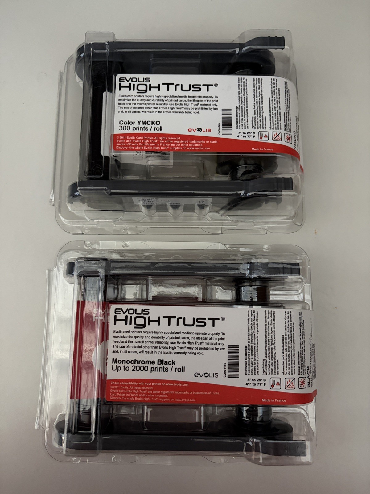Evolis High Trust YMCKO 300 prints & Monochrome Black 2000 prints Ink Roll New