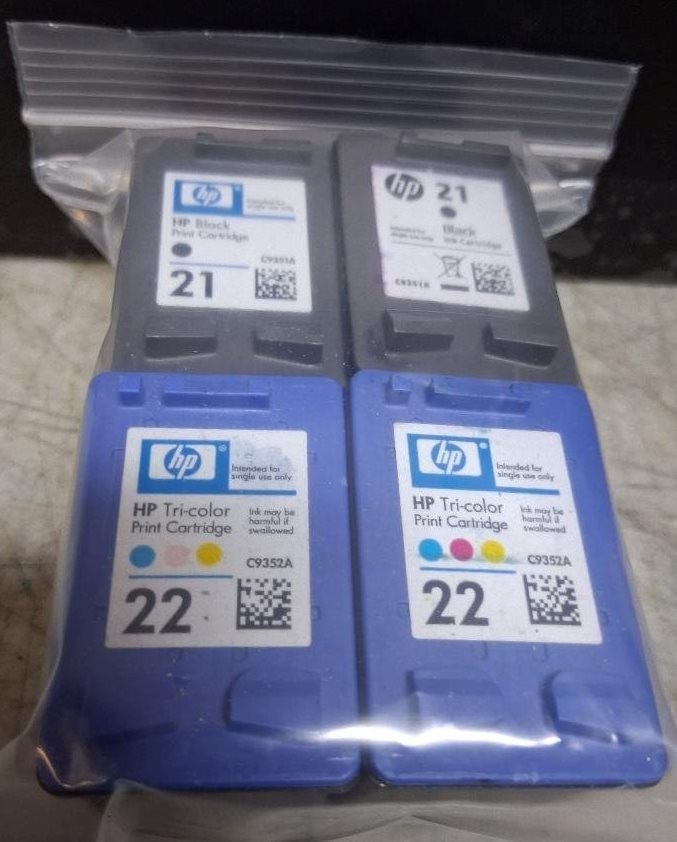 Set 4 Genuine HP 21 Black & 22 Color Inkjet Cartridges Seal Intact NO BOX NO BAG