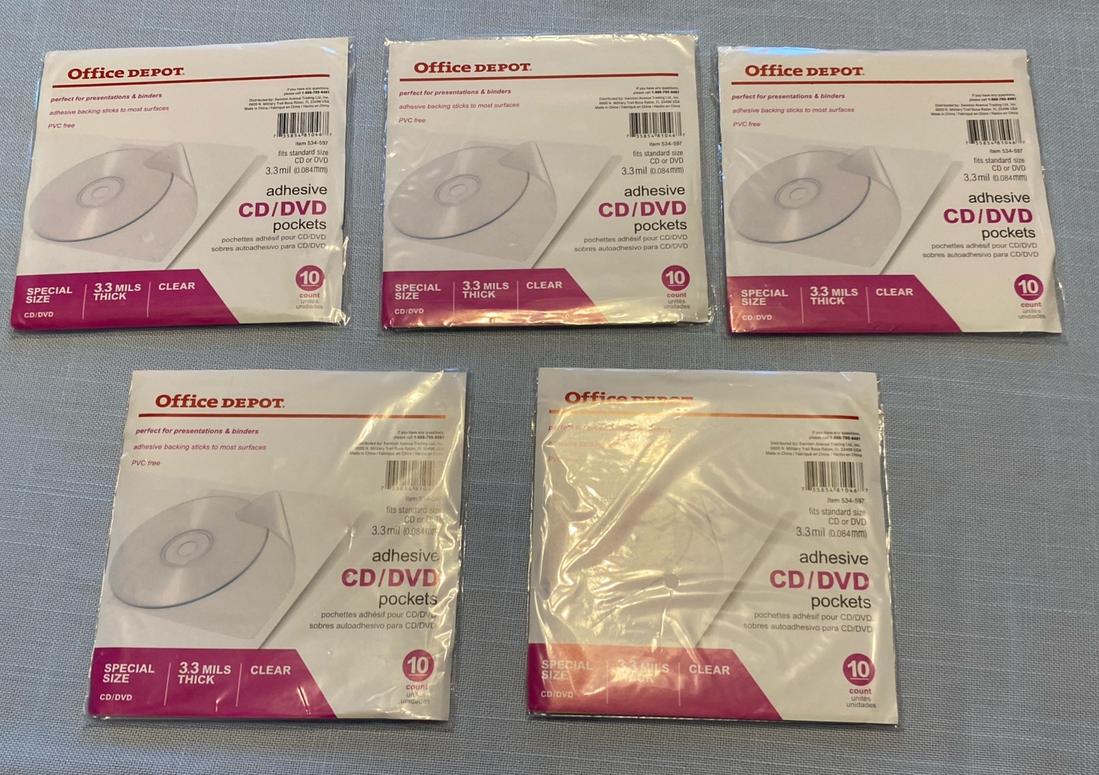Office Depot Brand (TM) Adhesive CD/DVD Pockets, 3.3 Mils Thick, 10 Count 5 Pack