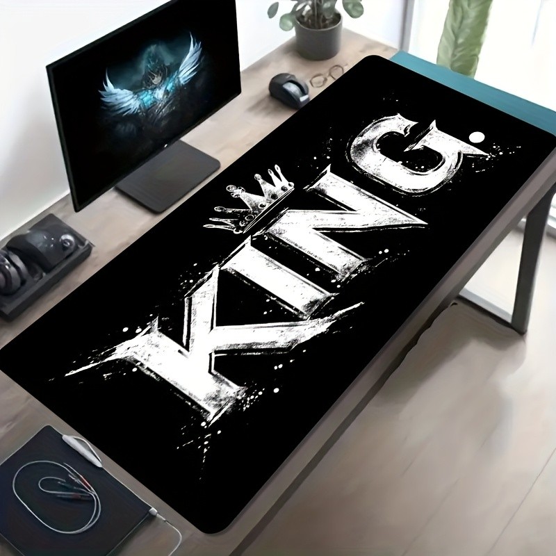 1pc Large-sized Esports Gaming Mouse Pad with Black and White "KING" Letter Cr