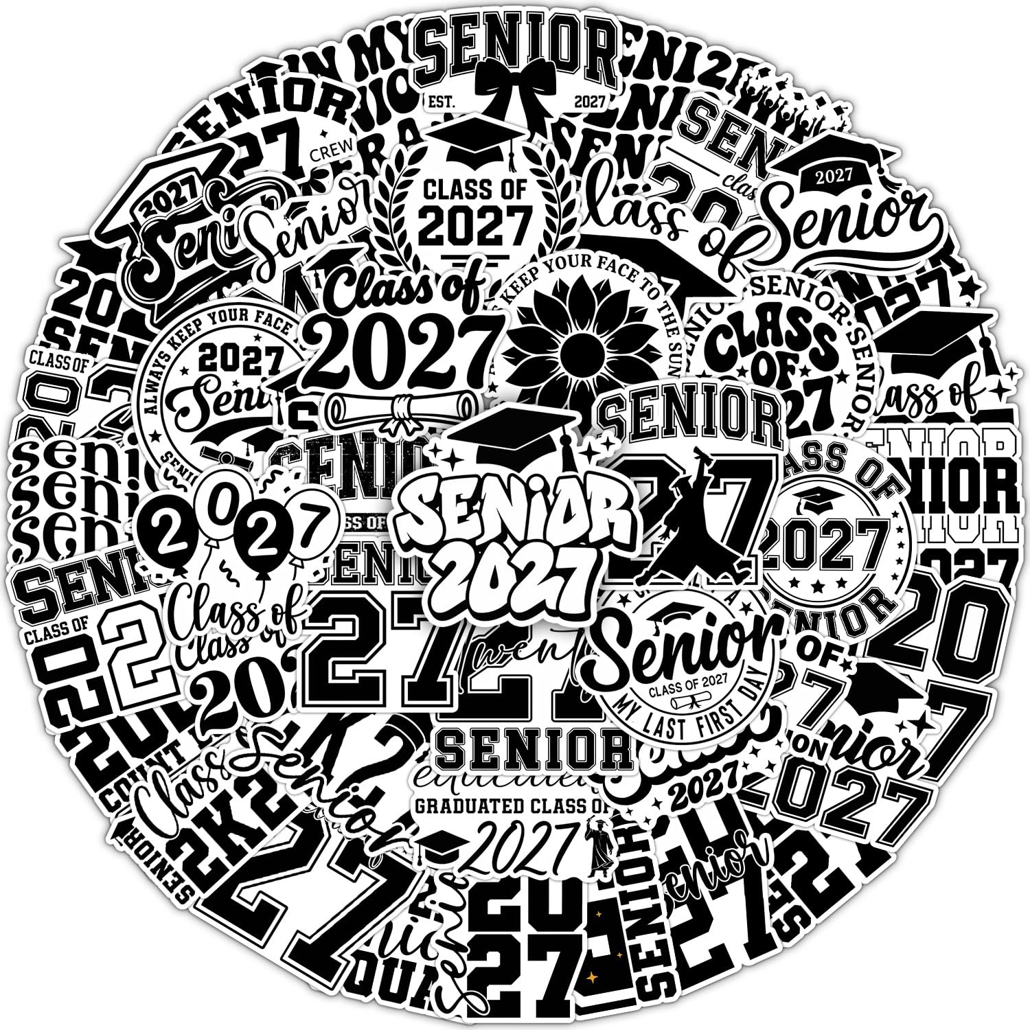 Senior 2027 Stickers, Graduation Class of 2027 Black-white