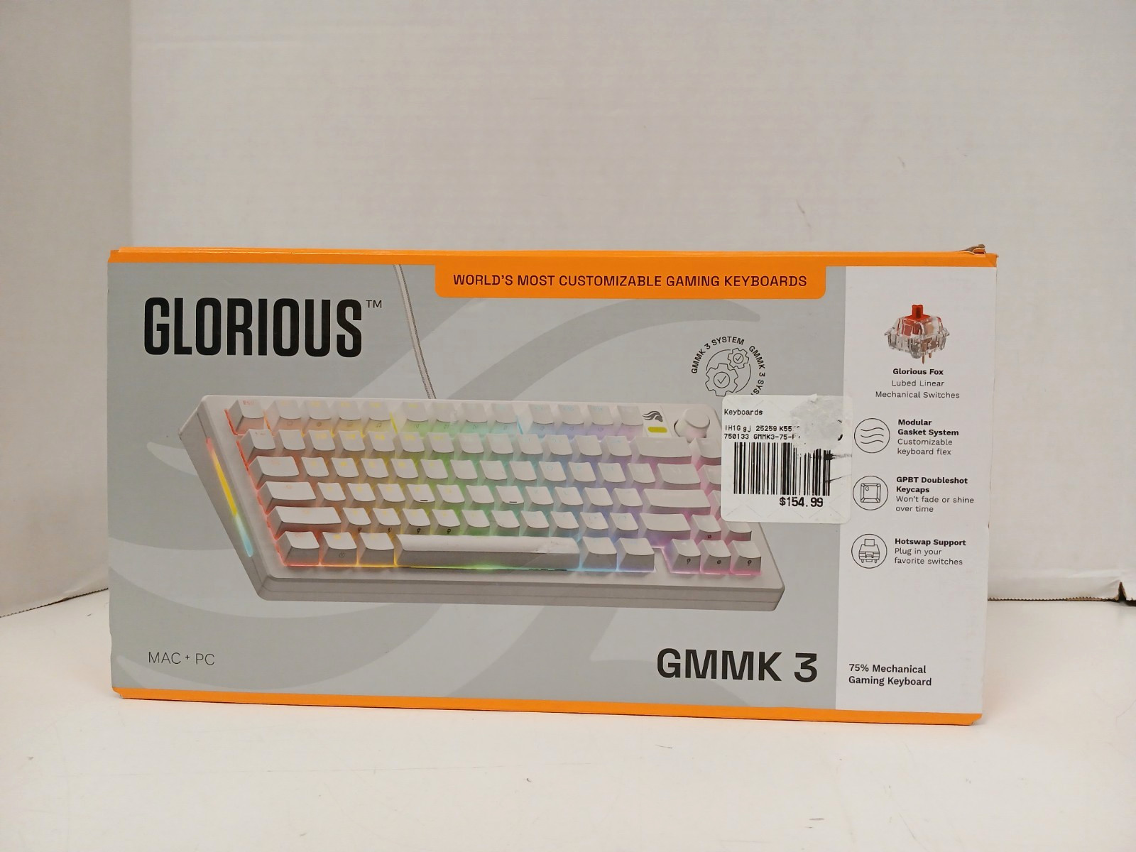 Glorious GMMK 3 75% Mechanical Gaming Keyboard, White *LED'S NOT WORKING*