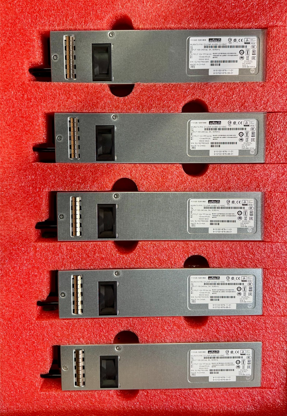 Lot of 5 Murata Power Solutions D1U54P-W-650-12-HB4C 650W Hot Swap PSU