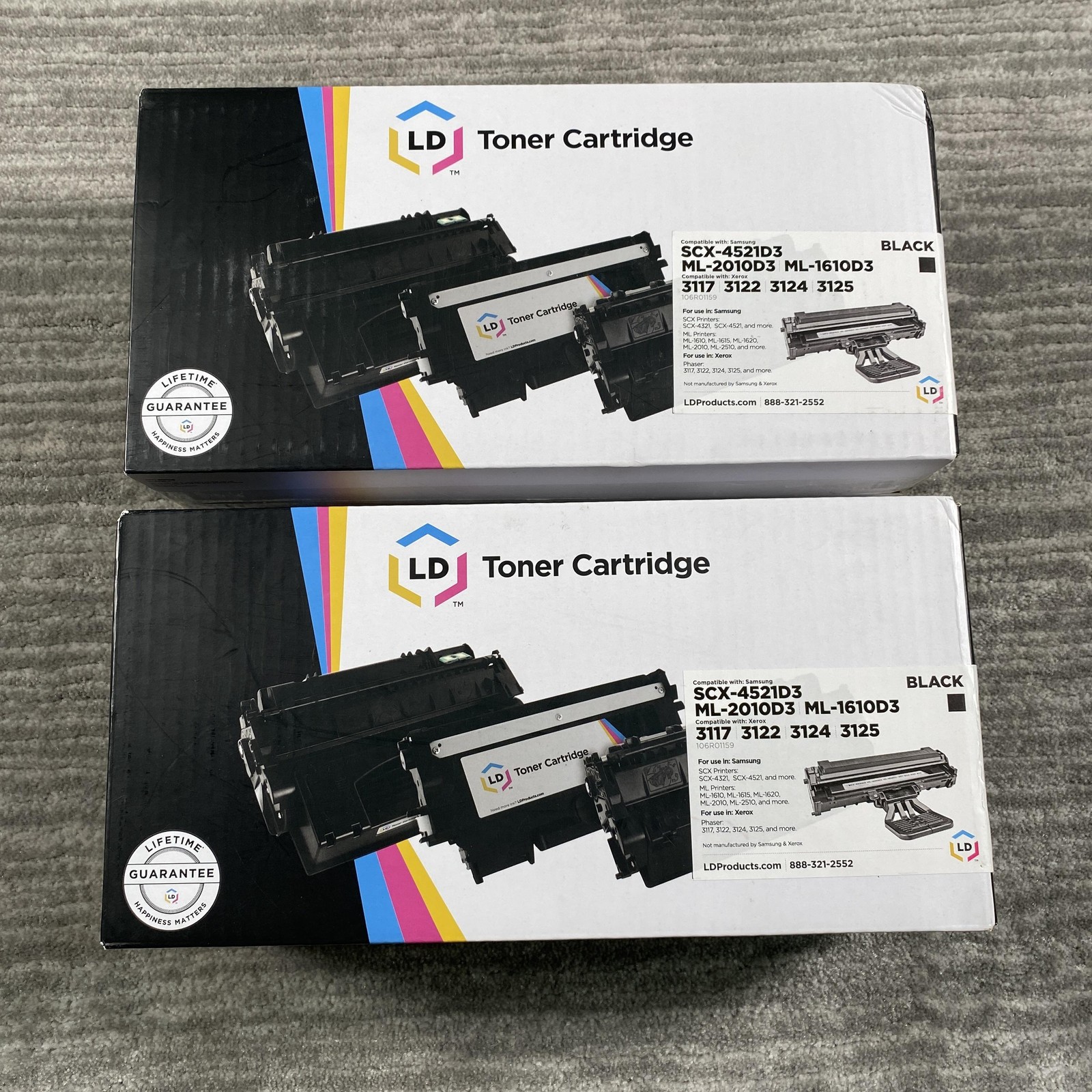 LD Products SCX-4521D3 Black Toner Cartridge Lot 2 For Samsung ML-2010D3 1610D3