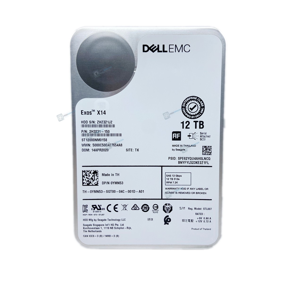 0YMN53 Dell Exos X12 ST12000NM0158 12TB 3.5'' 512e SAS 7.2K 12Gbps Hard Drive