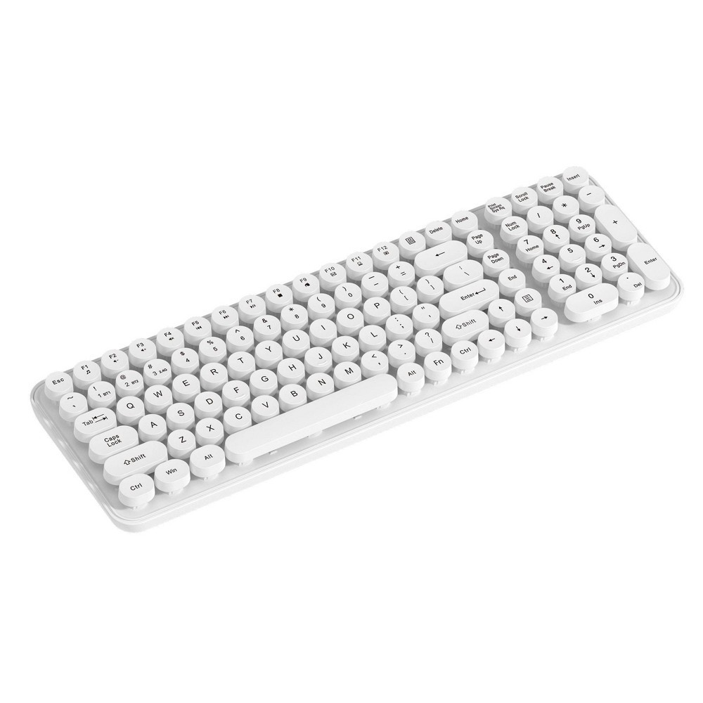 North Full Size Round Pop Key Wireless Keyboard - White: 105 Keys, Radio Frequen