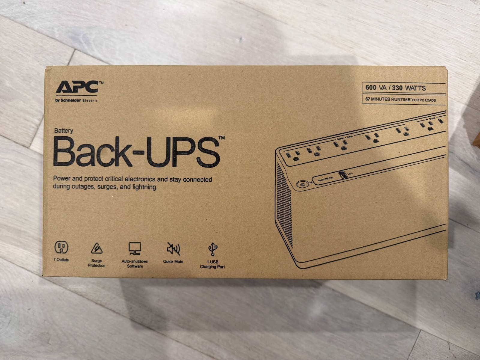 NEW - APC Back-UPS 600 BE600M1 600VA 120V USB 7-Outlet Charging Port