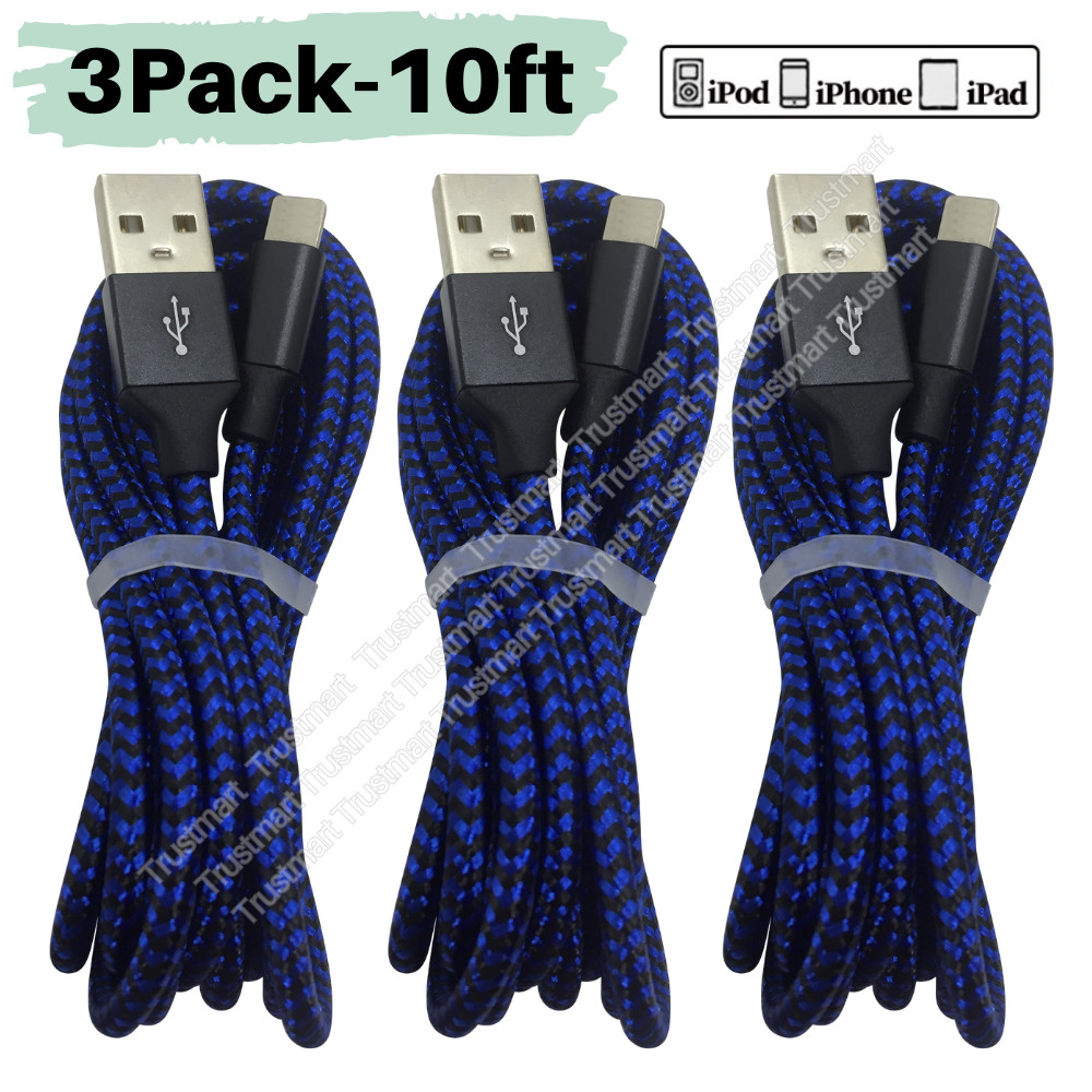 3 Pack Fast Charger Cable Long Charging Cord 10FT For Apple iPhone 14 13 12 11 8