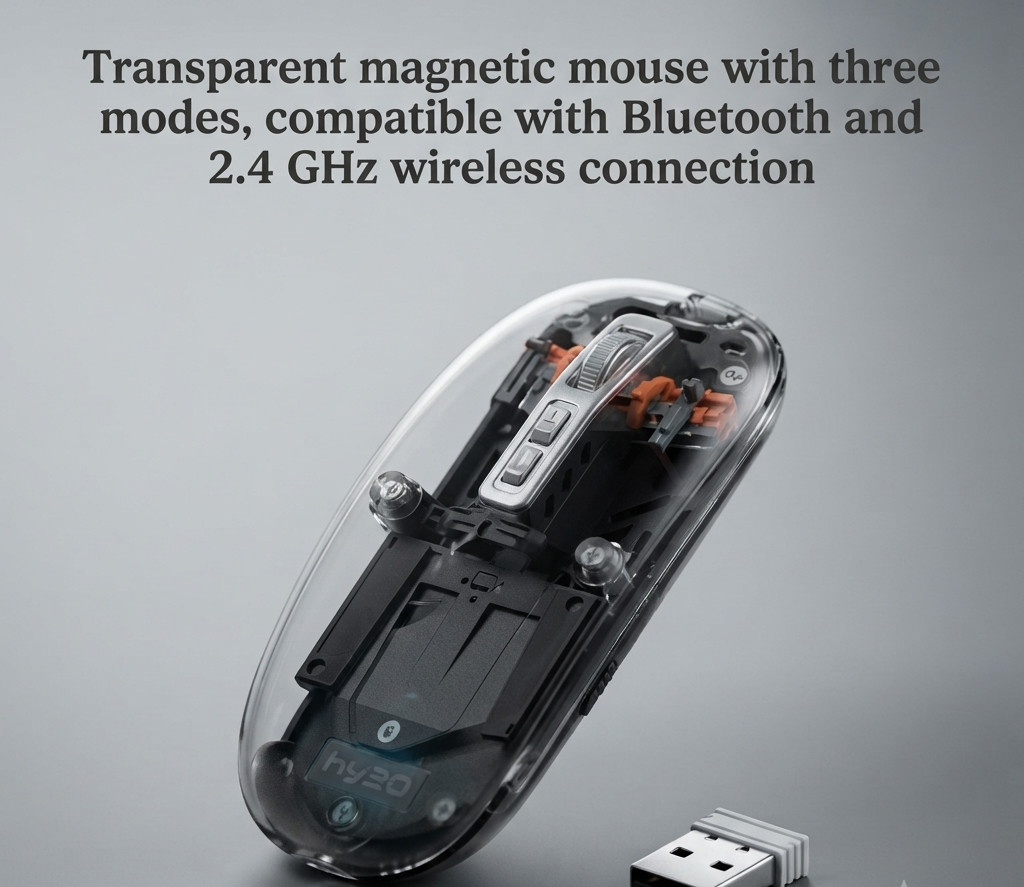 Wireless Bluetooth5.1&2.4G Mini Lightweight Mouse,Transparent Clear Cool,Rech...