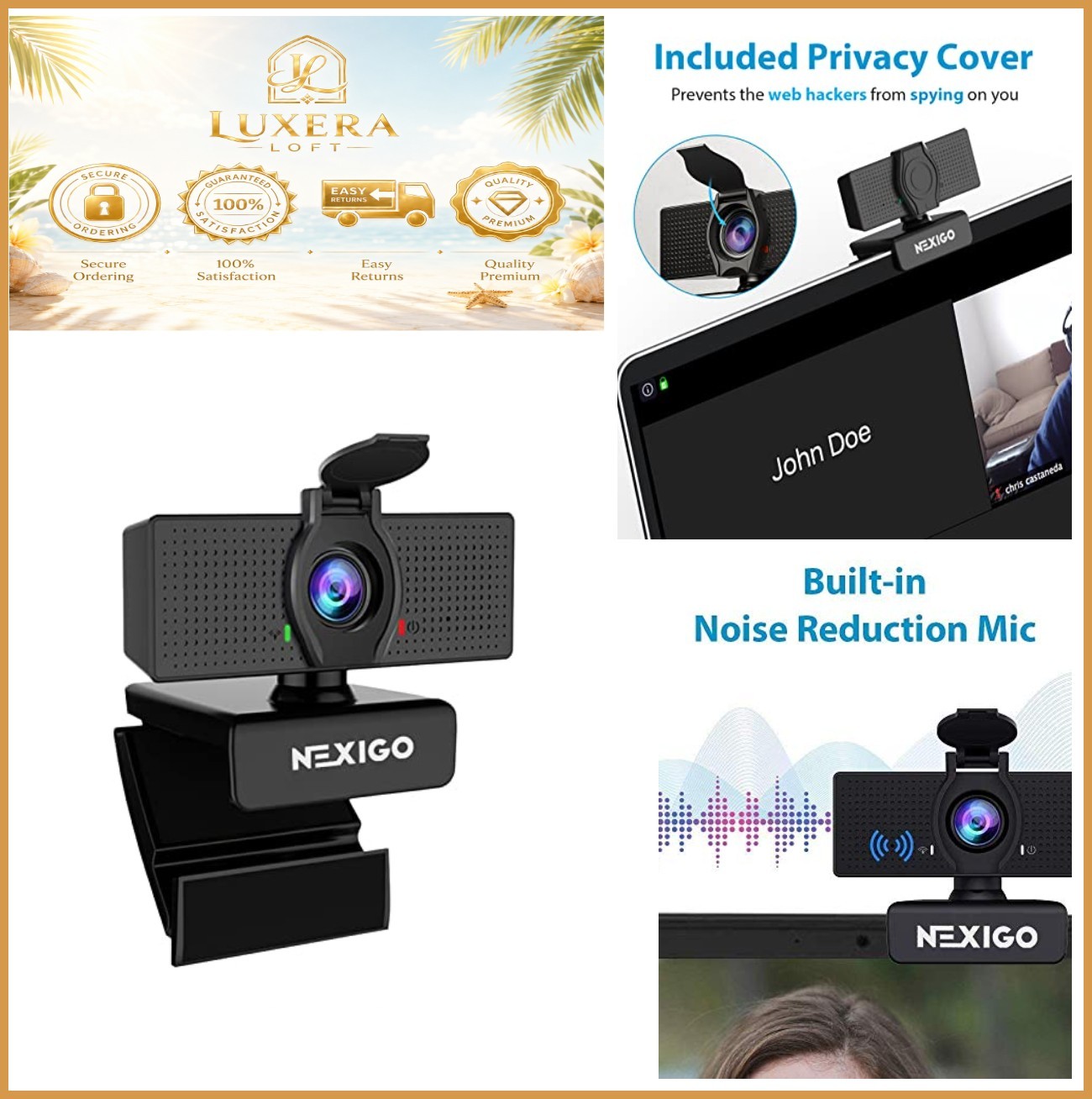 N60 1080P Webcam USB with Microphone Privacy Cover Plug and Play Black