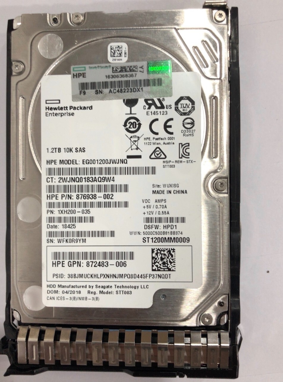 NEW 872479-B21 872737-001 1.2TB 10K 12G SAS DS HDD with Tray for HPE Server