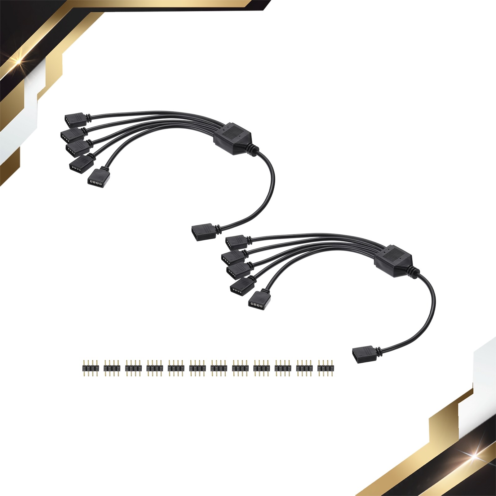 2 Pcs RGB Splitter Cable 12V 12" 4 Pin 1 to 5 Female to Female Power Cord Black