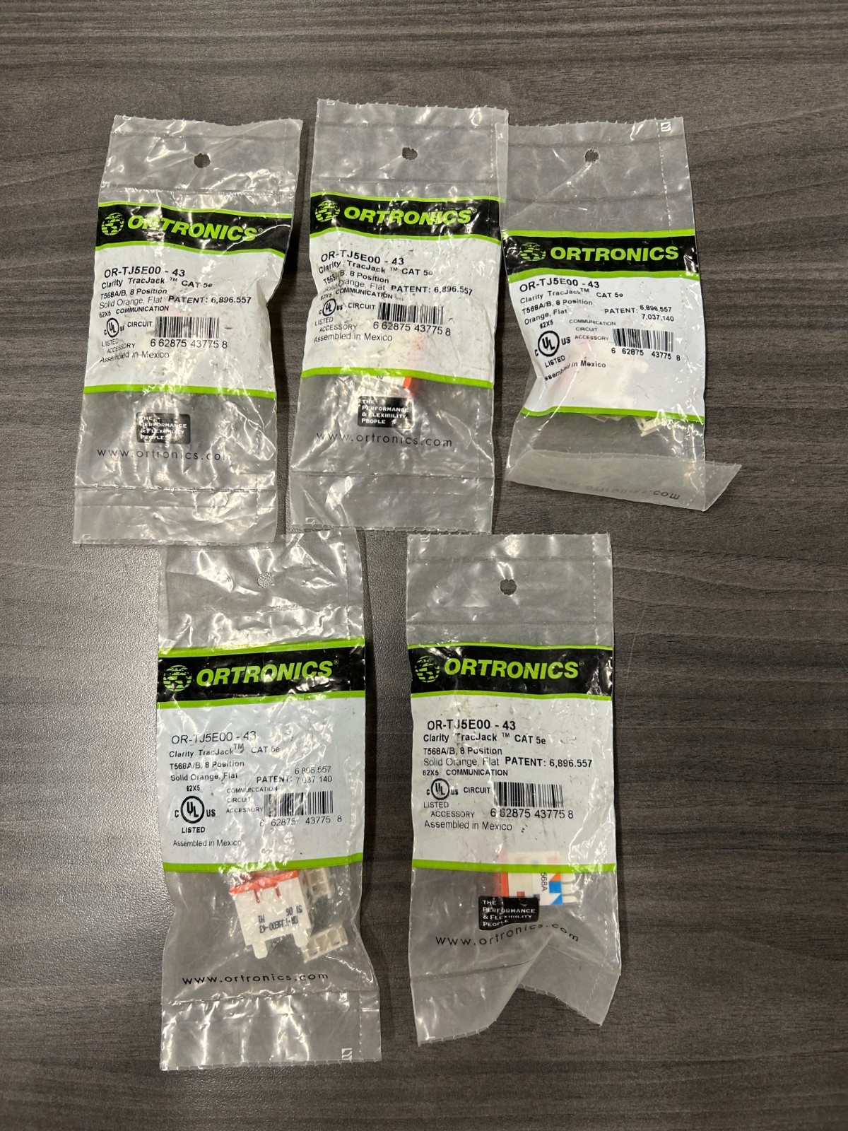 Lot of 5 ORTRONICS OR-TJ5E00-43 Clarity 5E TracJack T568A/B 8 Position – Orange