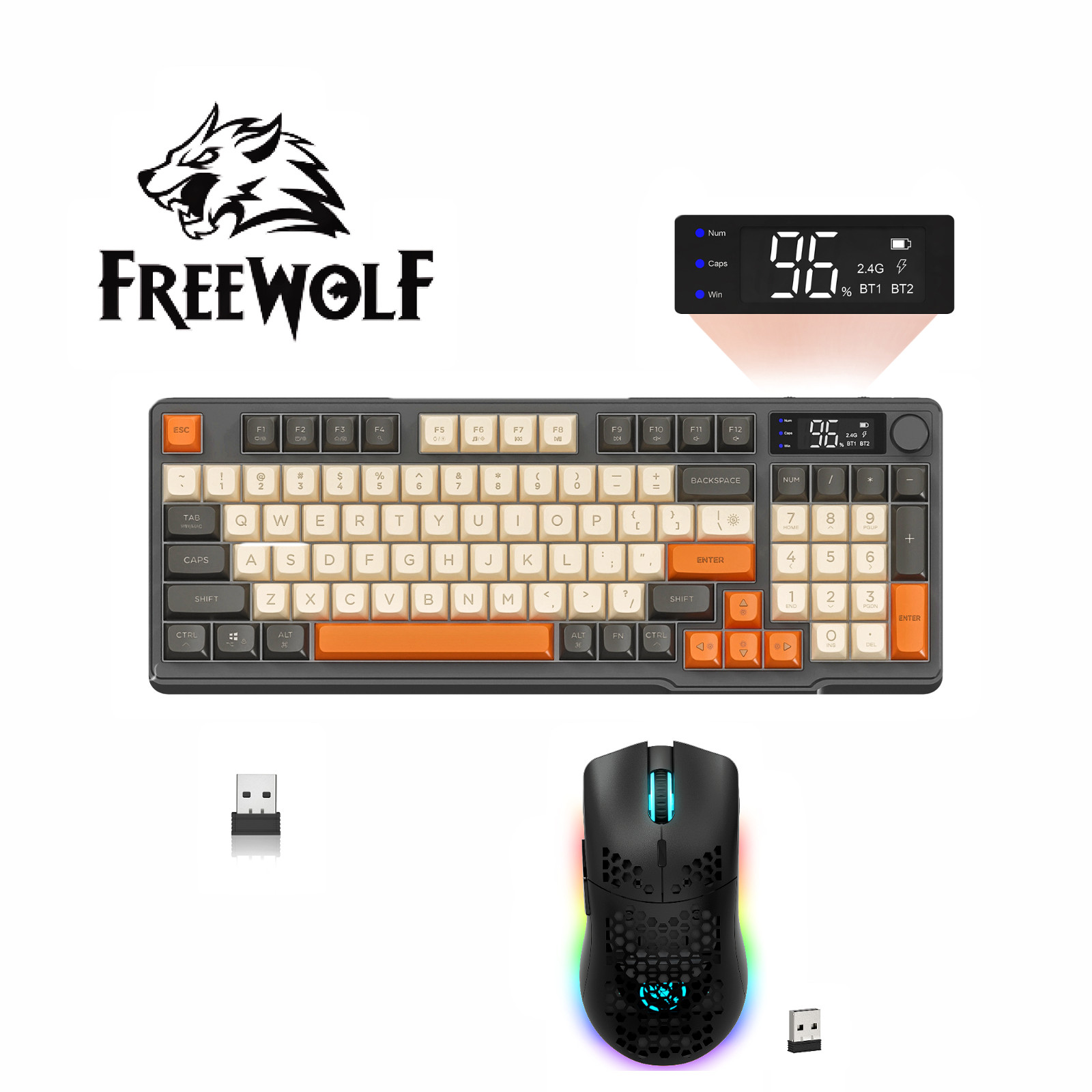 M96 wireless gaming keyboard and mouse combo Membrane PBT RGB 3600DPI TTC Micro