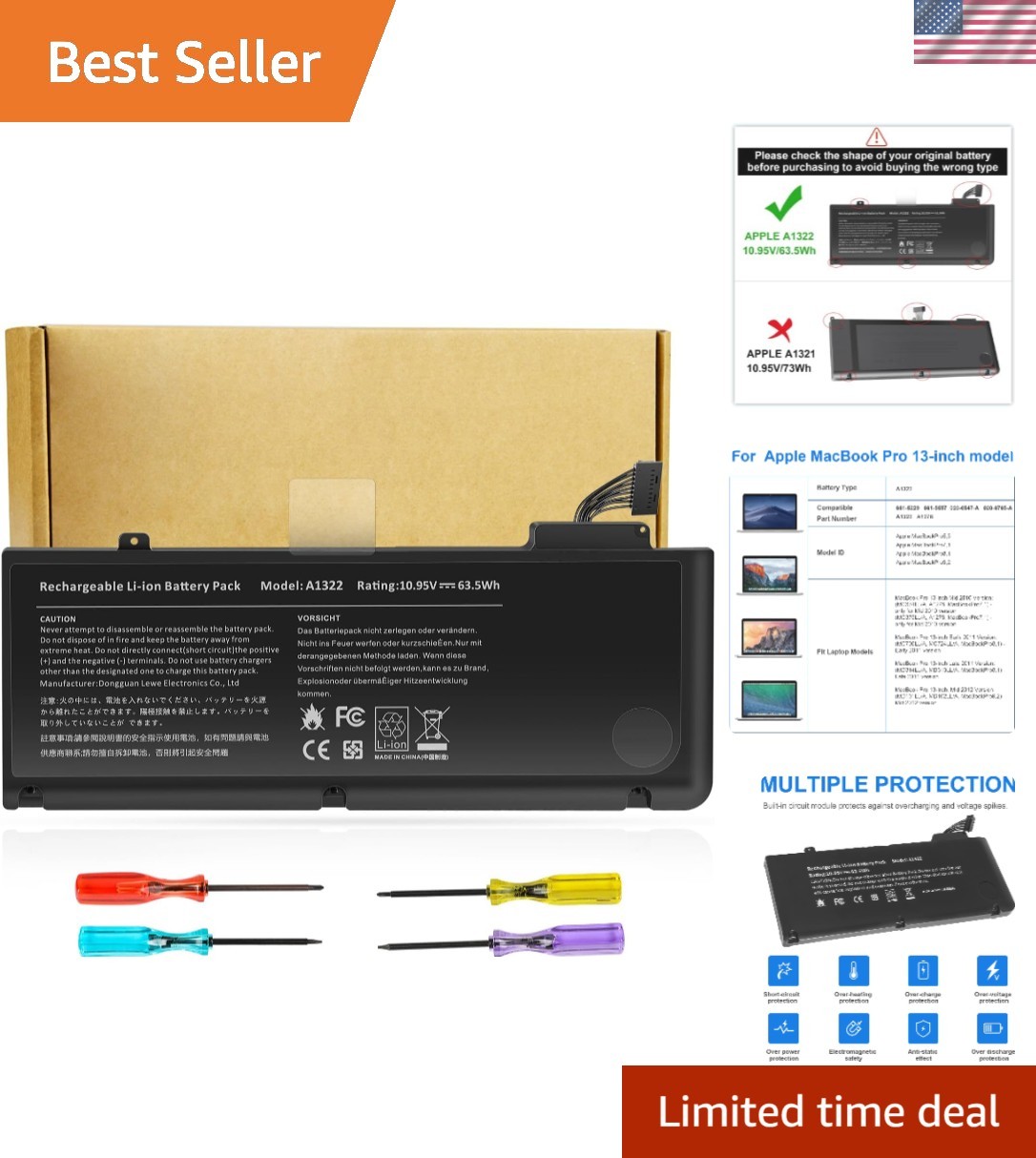 Upgrade Your MacBook Pro with A1322 A1278 63.5Wh Battery - Safe & Reliable