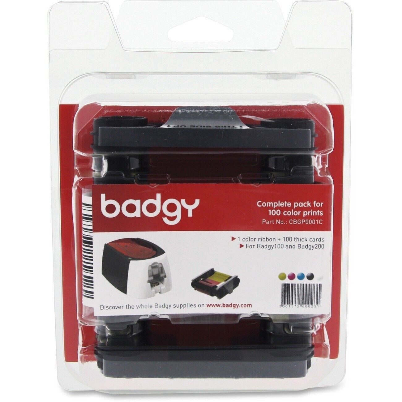 Evolis CBGP0001C Ribbon/Card Kit - Dye Sublimation - 100 Cards - YMCKO - 1 Each
