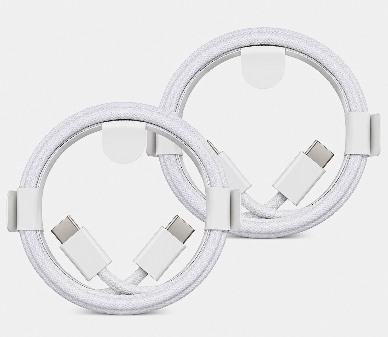 2-Pack USB-C to USB-C 60W PD Fast Charging Braided Nylon Cable 2m White