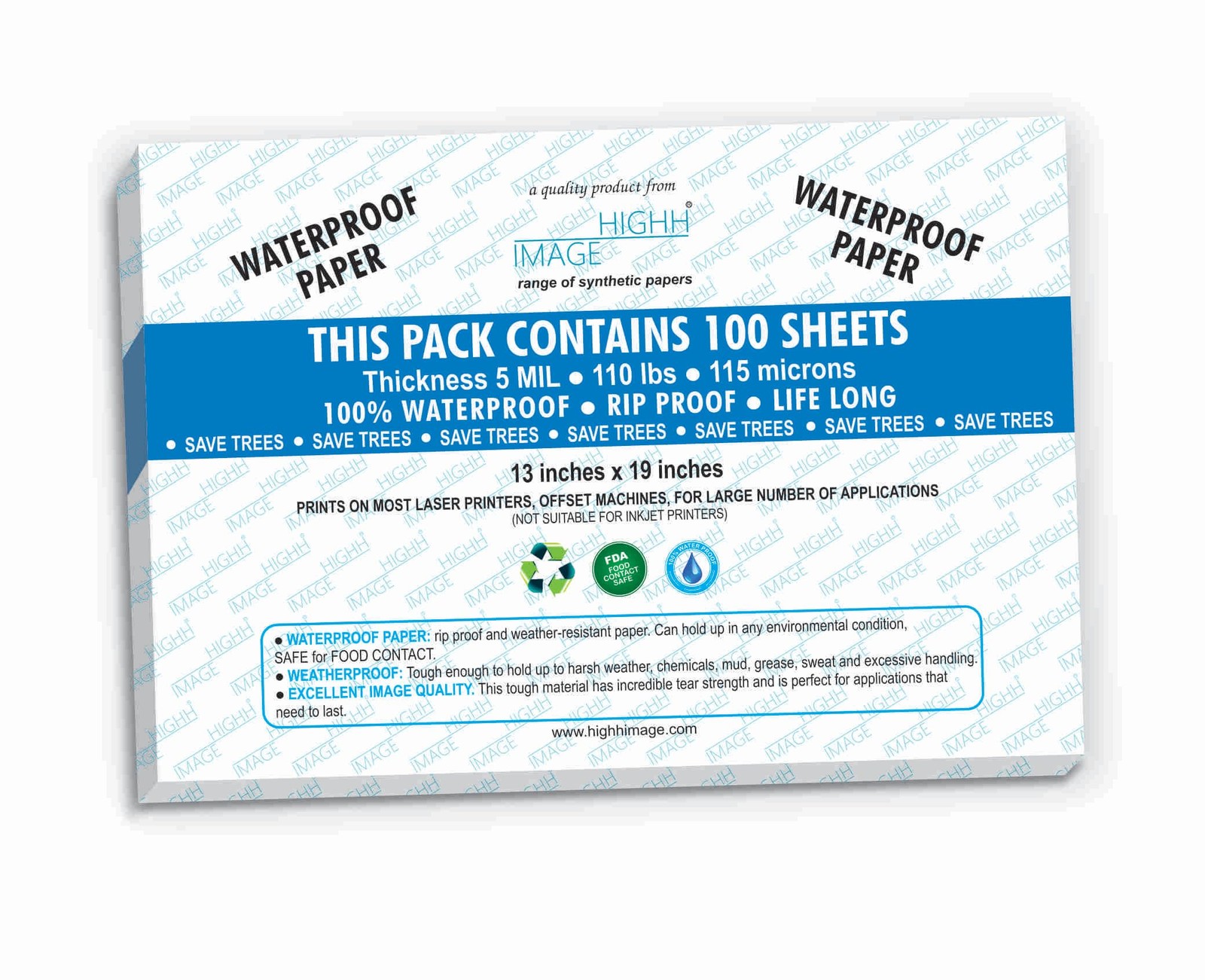 Waterproof Paper 13 x 19, 5 MIL 110 LB Non-Tear Synthetic Paper, 100 Sheets |...