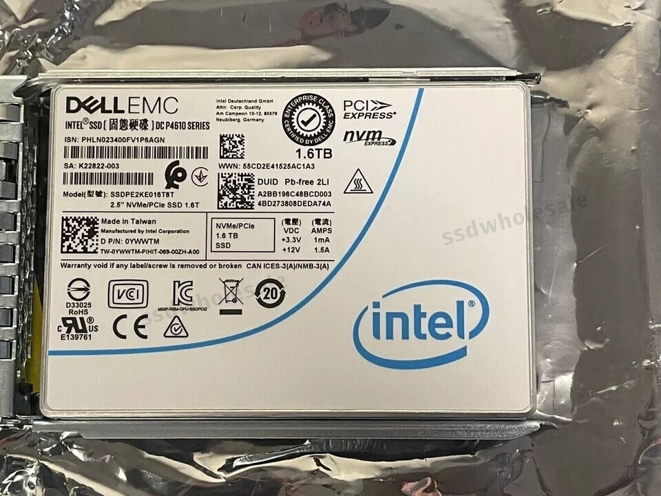 Dell Intel DC P4610 Series 1.6TB  0YWWTM 2.5" NVMe PCIe SSDPE2KE016T8 SSD
