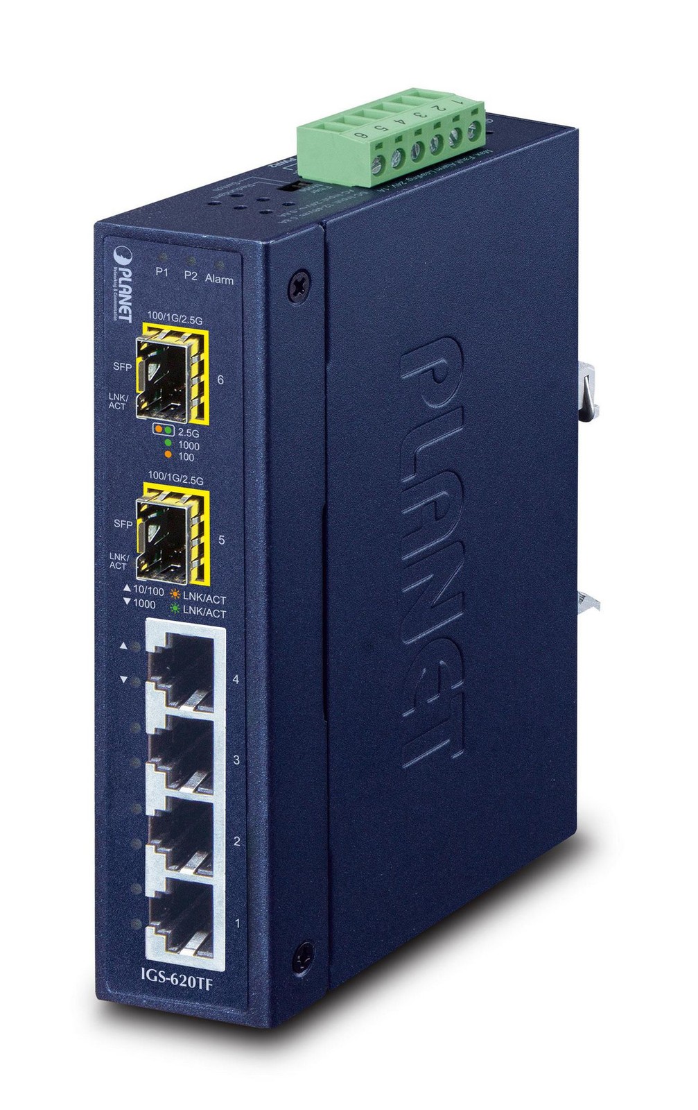 Planet IGS-620TF Network Switch – 6-Port Gigabit, IP30, Metal, 7.5W