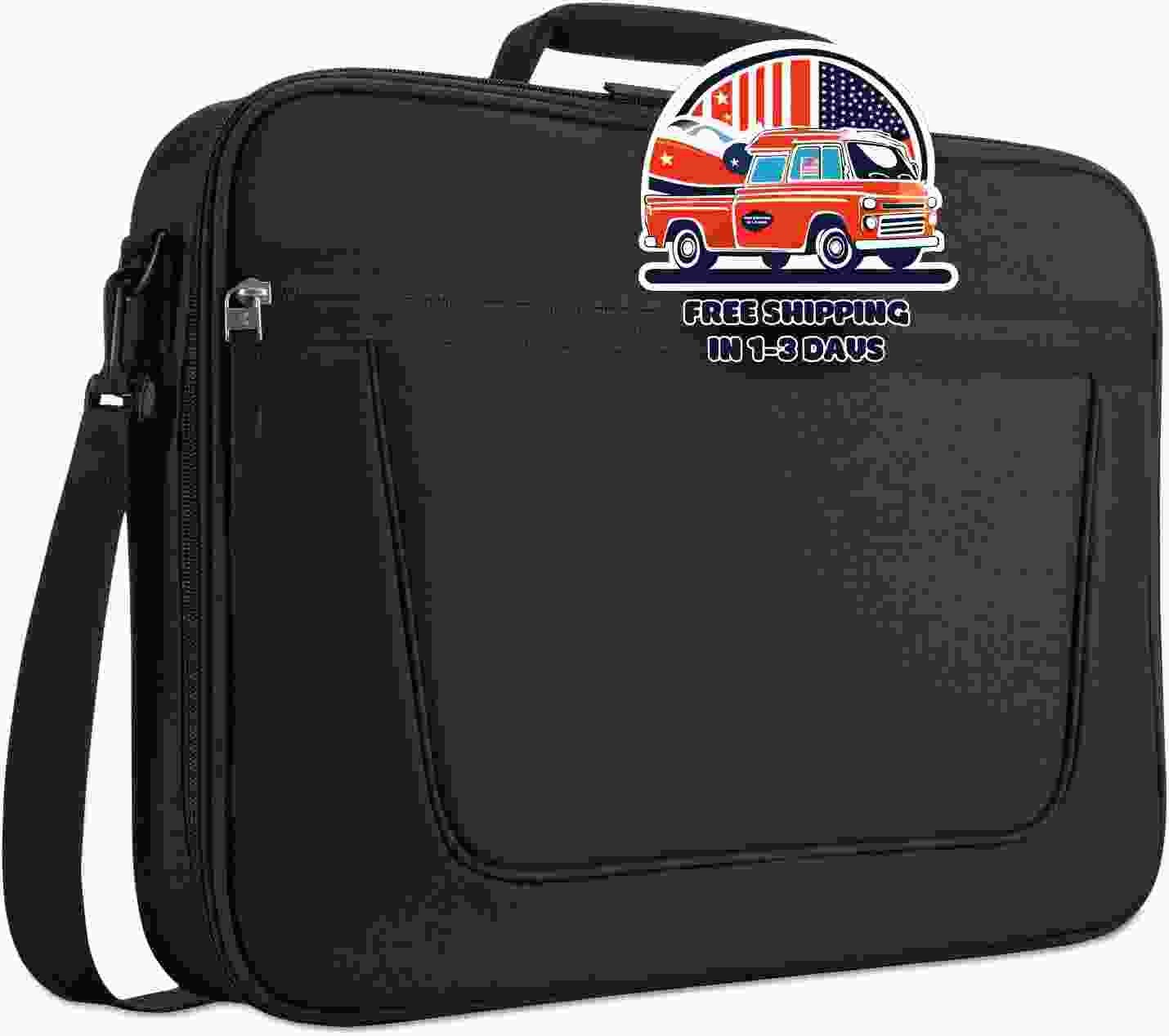 Maletín para portátil de 17,3 pulgadas, color negro, Poliéster, correa extraíble