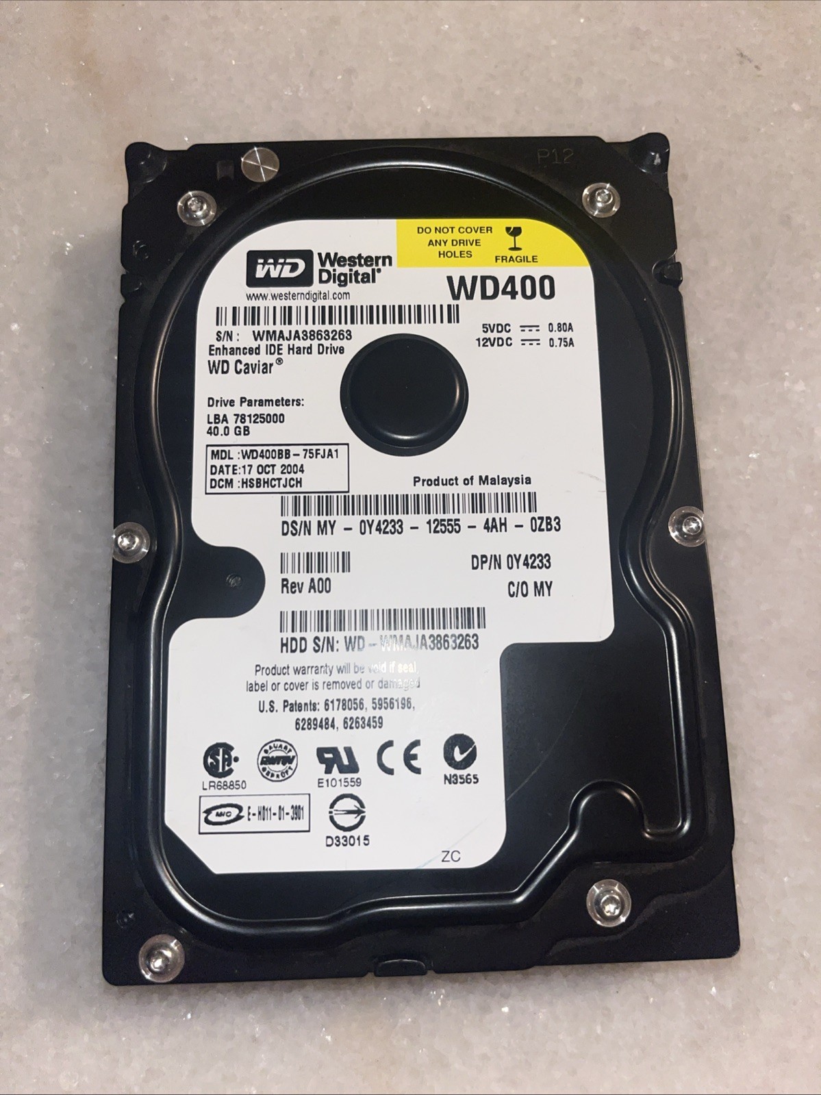 Western Digital Caviar WD400BB -75FJA1 3.5" 40GB Enhanced IDE HDD