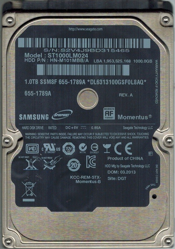 Seagate ST1000LM024 HN-M101MBB/A Samsung 1TB 655-1789A