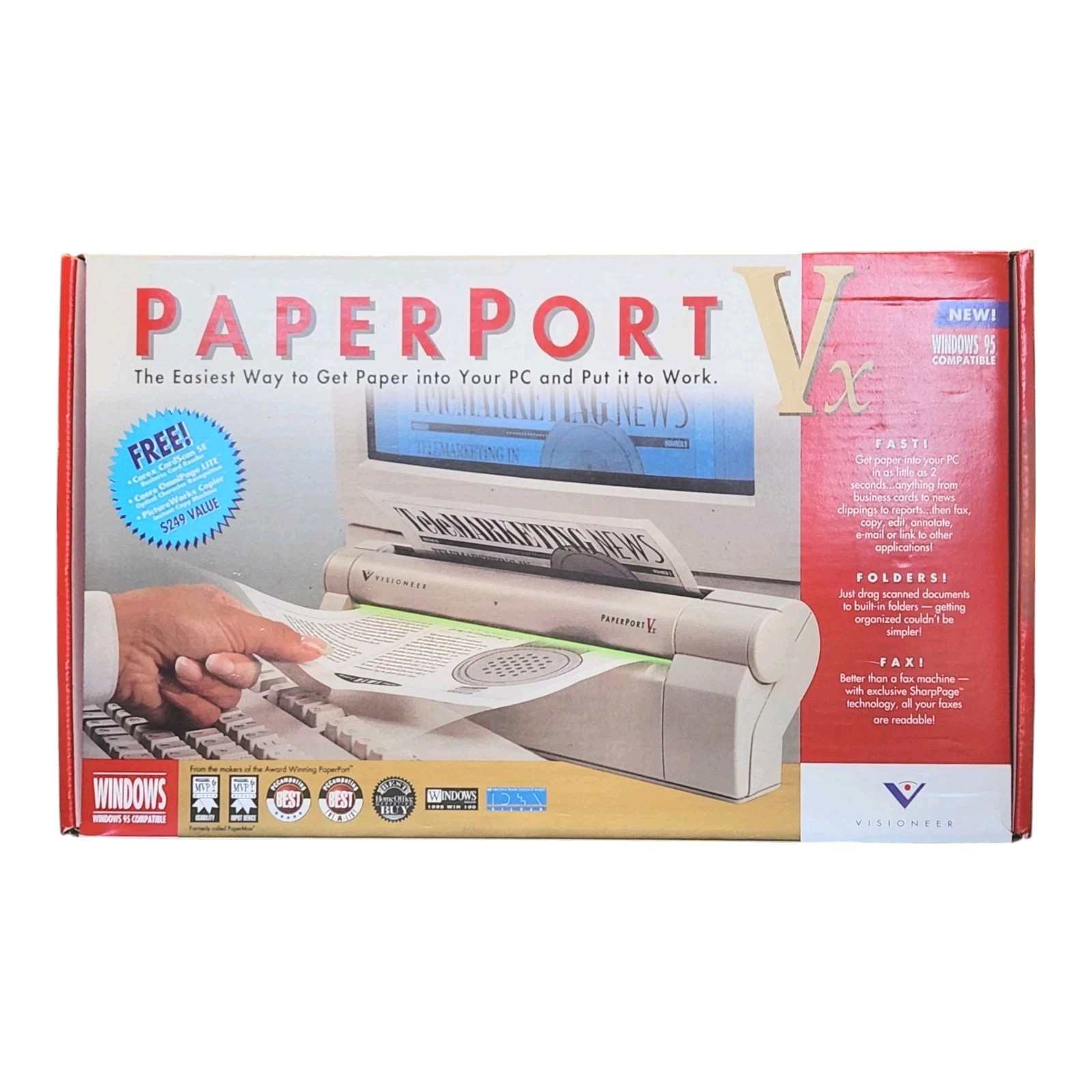 Unused Visioneer Paperport Vx Portable Desktop Scanner Sheetfed Windows 95 Vtg