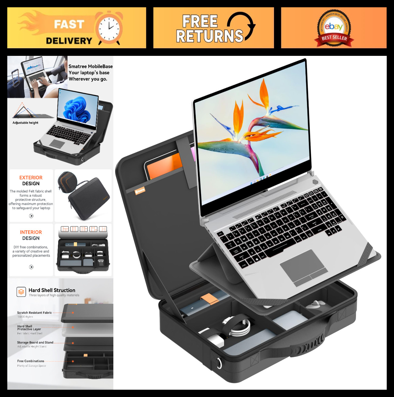 Laptop Shoulder Case with Stand for 15-16" Laptops, Portable & Durable Design