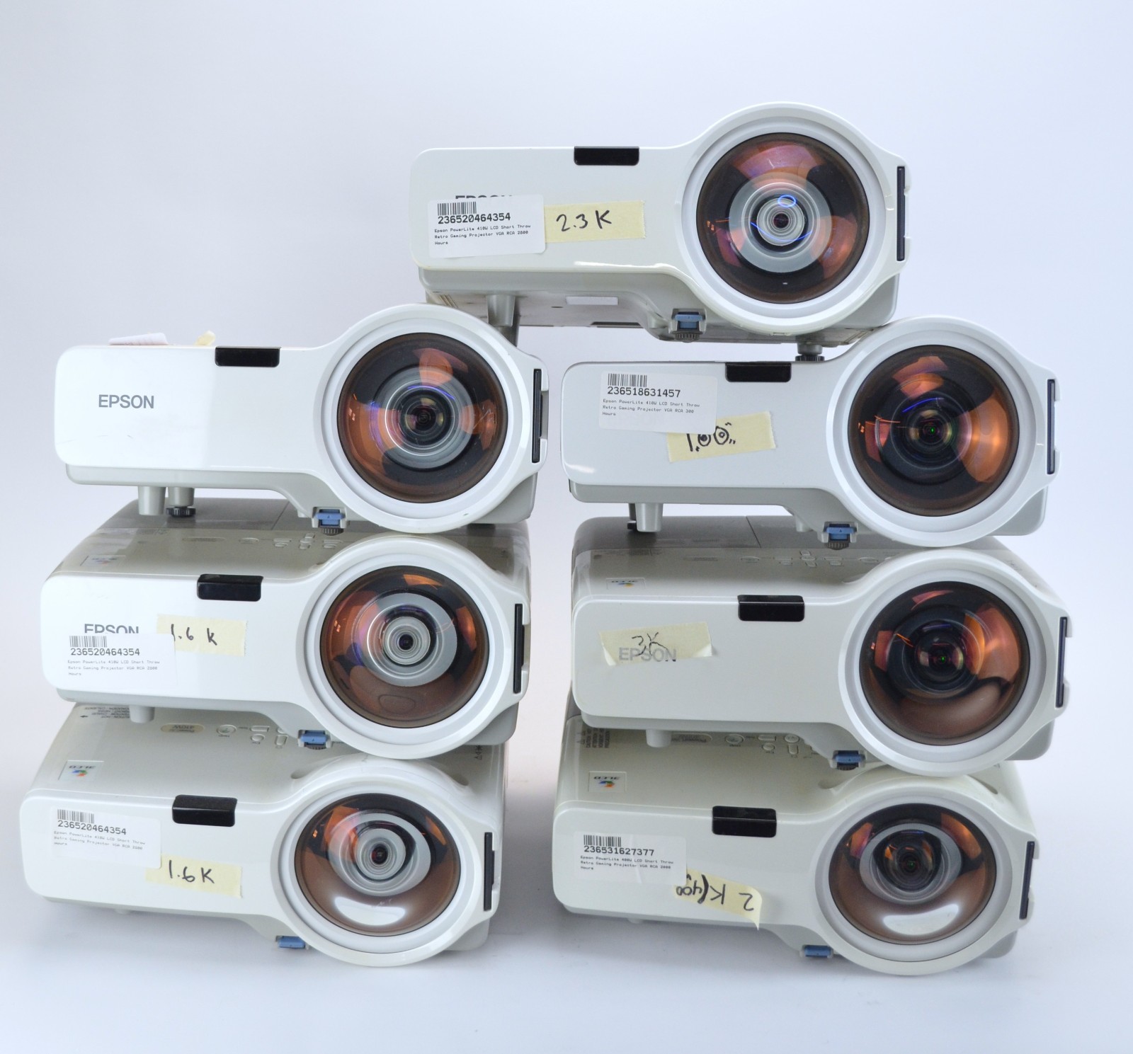 Lot of 7x Epson PowerLite 410W Short Throw Projector VGA RCA Low Hours Scratches