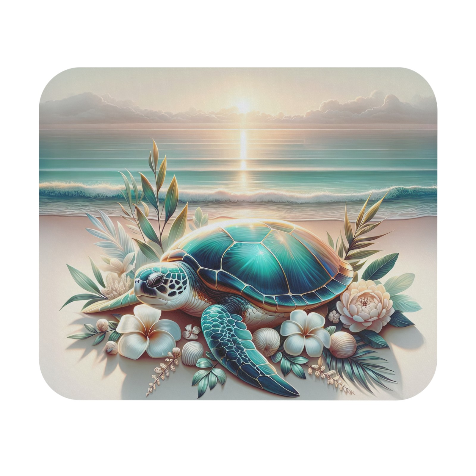 Serene Turtle Beach Mouse Pad, Coastal Decor, Office Accessories