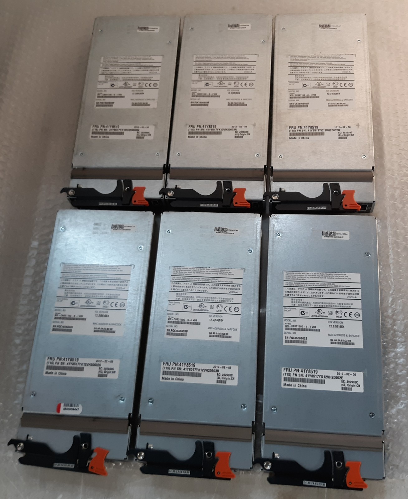 Lot of 6 Cisco Catalyst WS-CBS3110G-S-I 41Y8519 Switch for IBM Blade Center