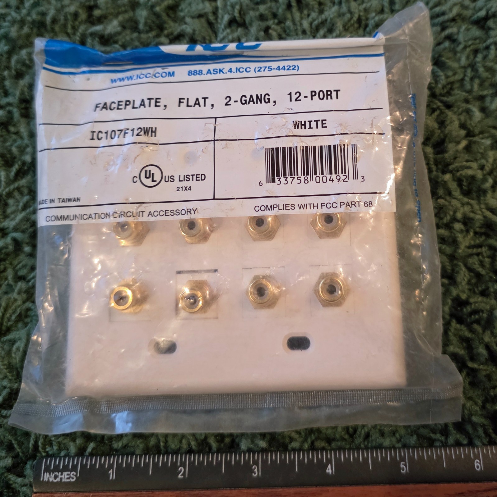 ICC IC107F12WH White Faceplate WITH 6 SETS of gold-plated ICC Modules, UNUSED