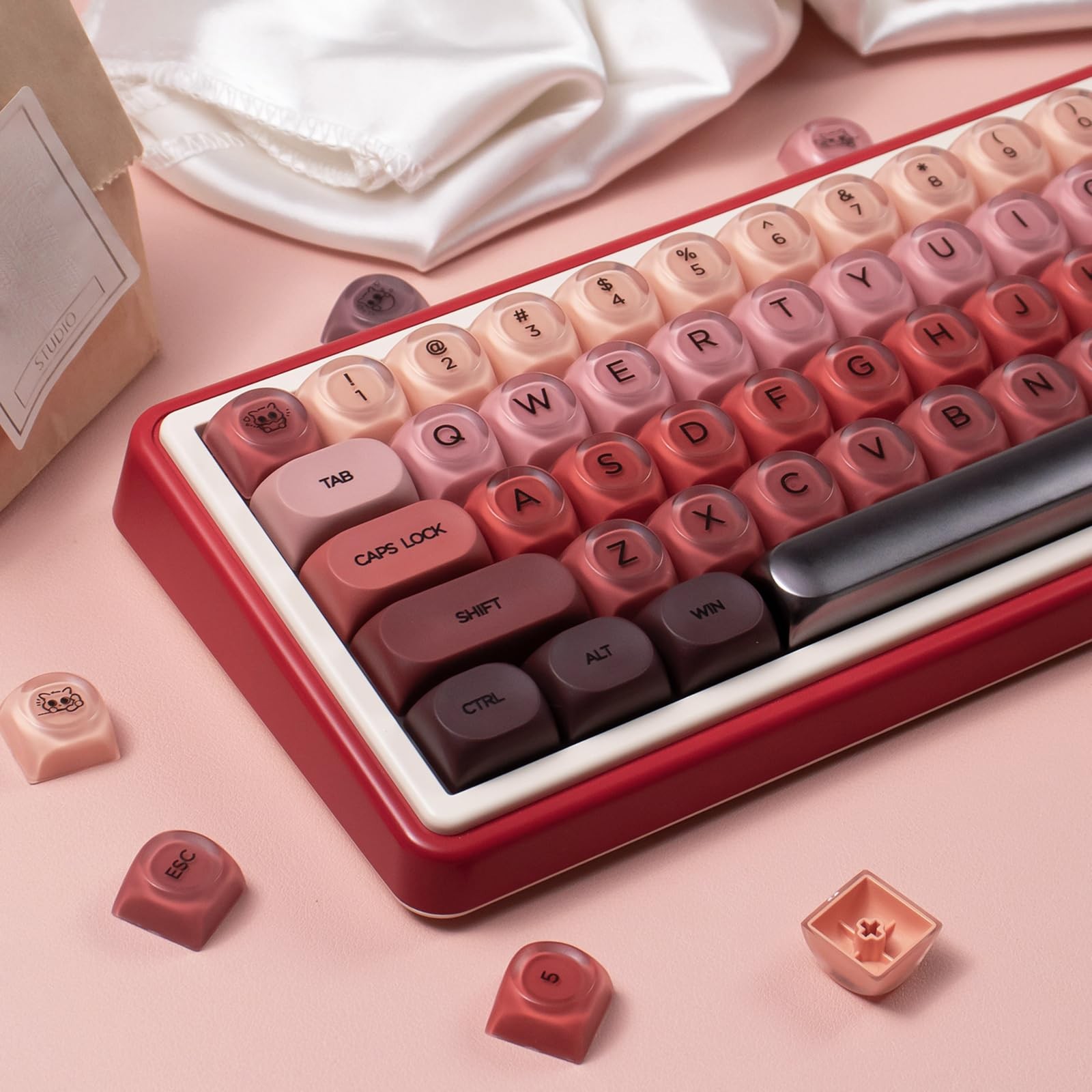 132 PCS Red PBT Jelly Keycaps MOA Profile Fits 61/64/87/104/108 Cherry MX Keys