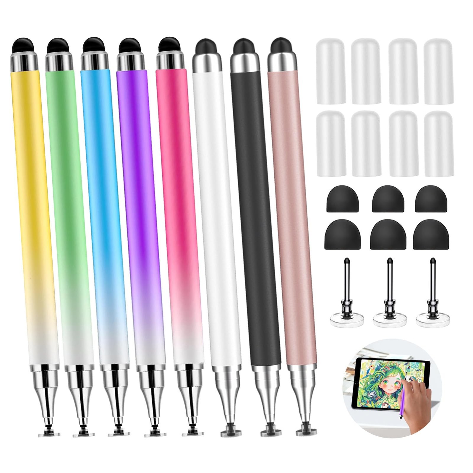 WRSELER Stylus(8 Pcs),2 in 1 Stylus Pen for 8 Packs, 8 Colors 