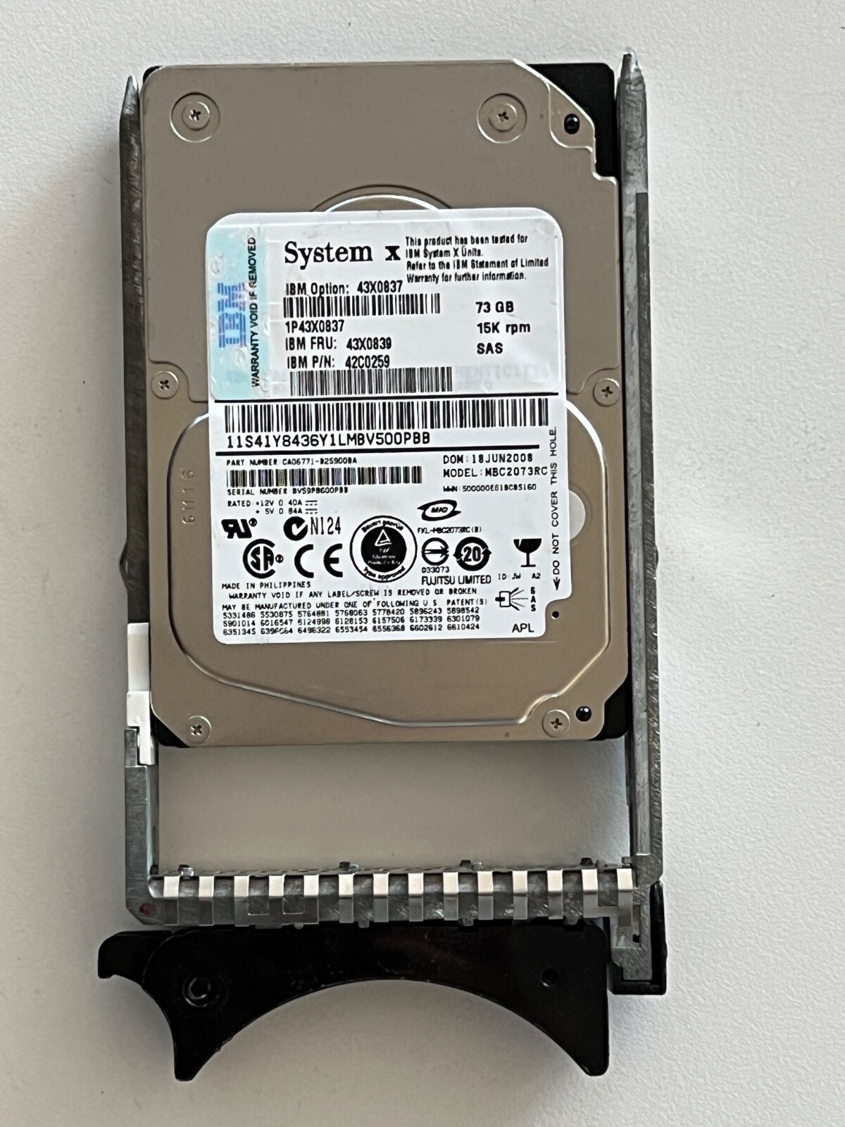 IBM 73GB 6Gb/s 15K 2.5-inch SAS Hard Drive 43X0839 42C0259