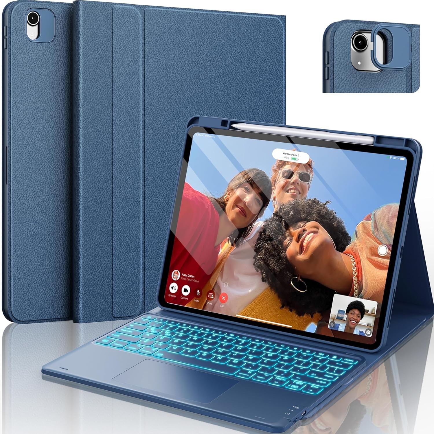 Ultra Light Keyboard Case w/ Trackpad for iPad Air 13", 7 Color - Navy Blue