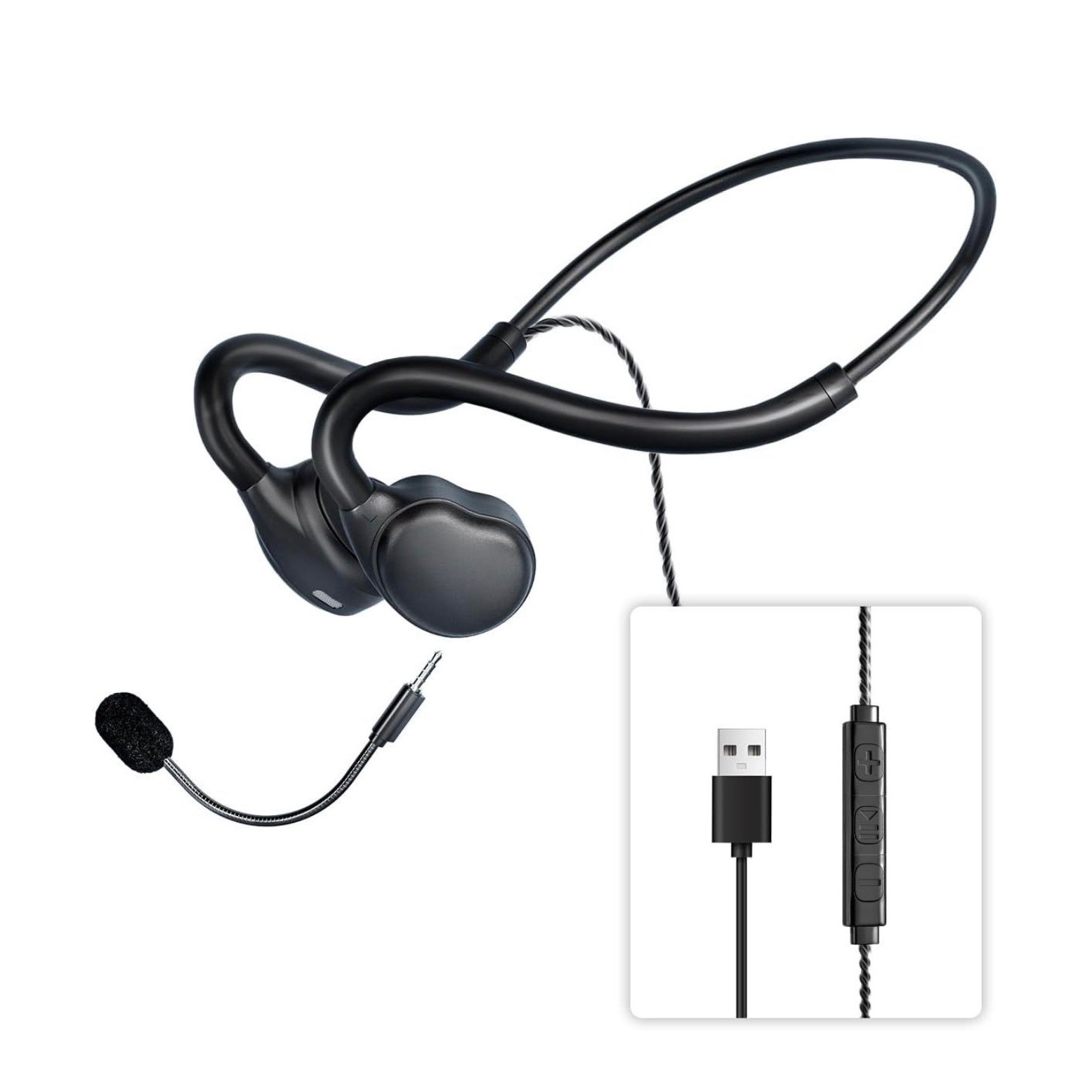 H08A Open Ear USB Headset with Mic Noise Reduction Computer Gaming Headphones
