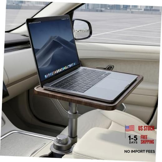 Solid Wood Car Desk for Laptop, Height-Adjustable, 360° Rotating