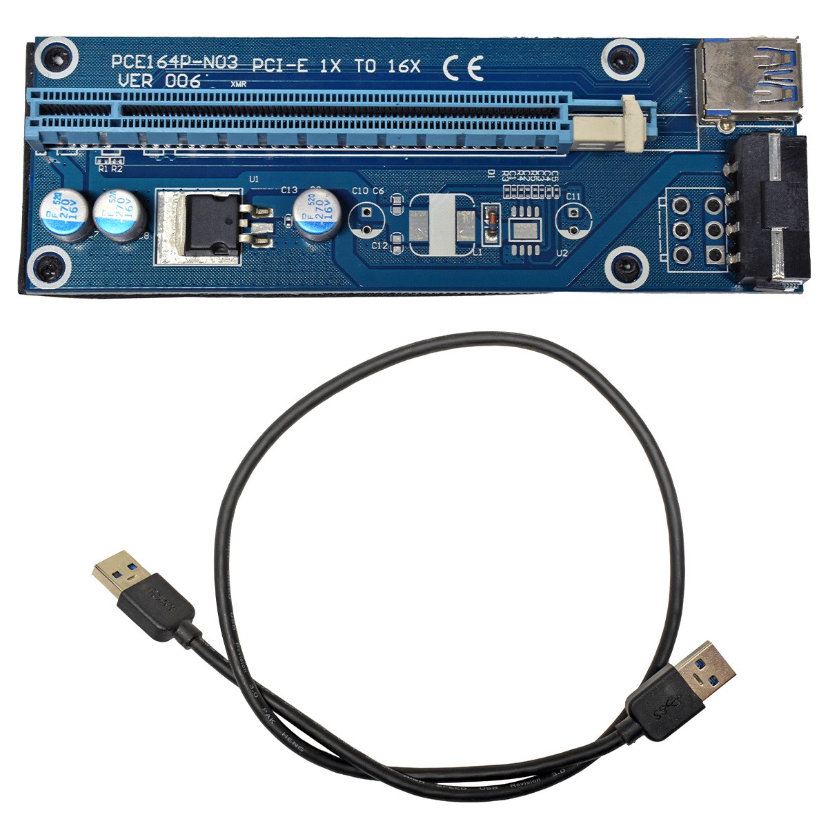 PCIE164P-N03 VER 006 PCI-E 1x to 16x backplane blue + USB 3.0 cable 60 cm black