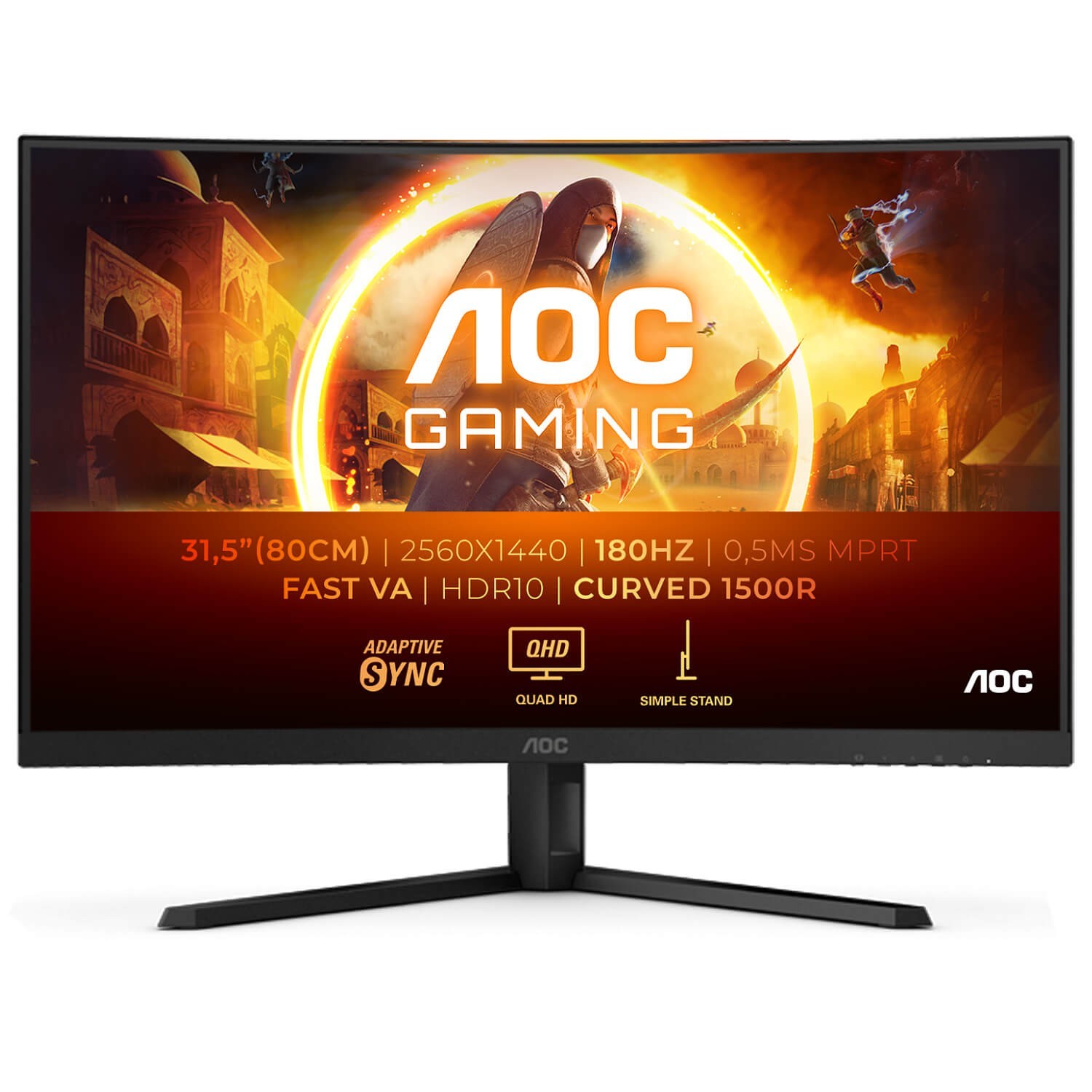 AOC 31.5" Curved Gaming Monitor QHD 180Hz 0.5ms VA 1500R FreeSync Black CQ32G4VE
