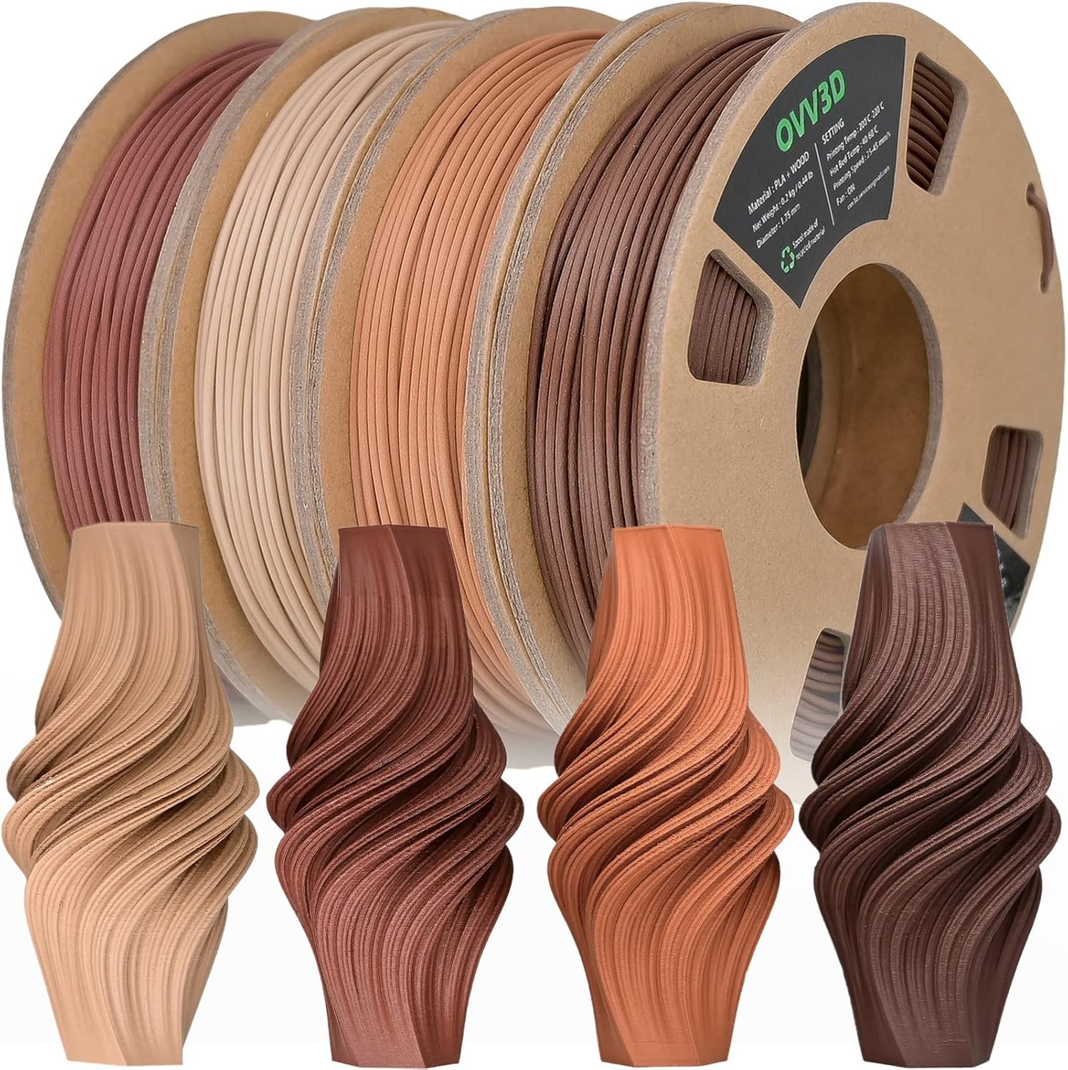 OVV3D Wood 3D Printer Filament Bundle, Wood PLA Filament 1.75mm Bundle, Add More