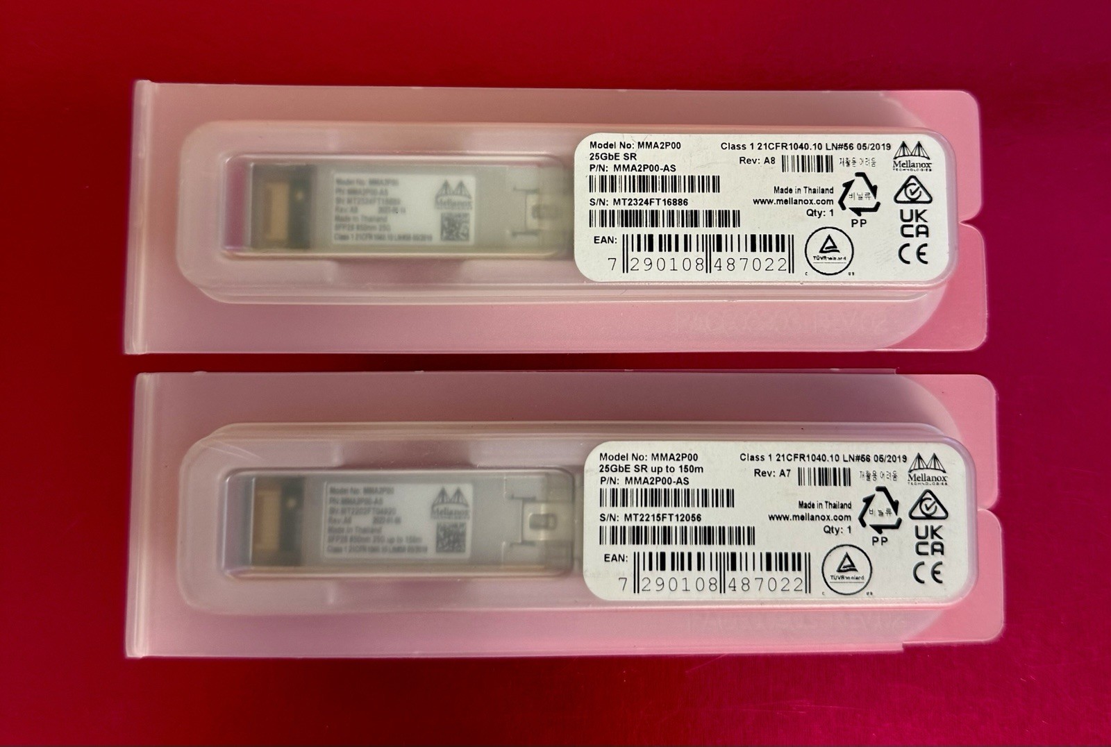 {2x} MMA2P00-AS Mellanox 25GbE SFP28 LC-LC 850nm SR - 100m Optical Transceiver