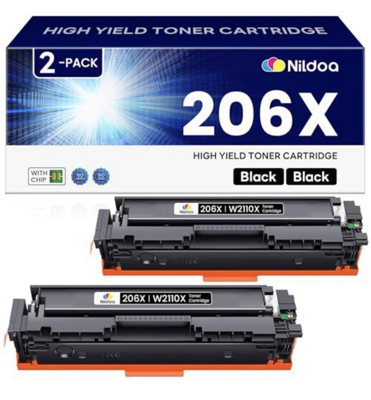 2PK 206X W2110X Black Toner No Chip for HP LaserJet Pro MFP M283cdw M282nw M255