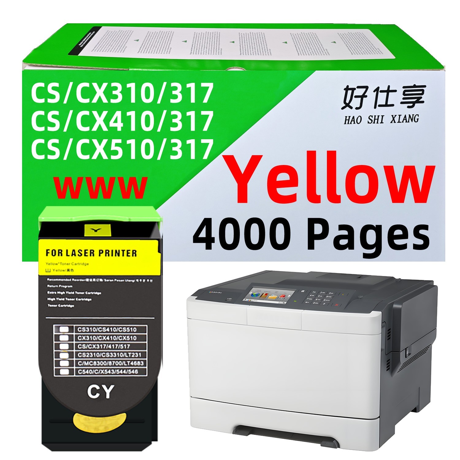 80C1XY0 Yellow Toner Cartridge Compatible for Lexmark CX310 CX410 CX510 CS310