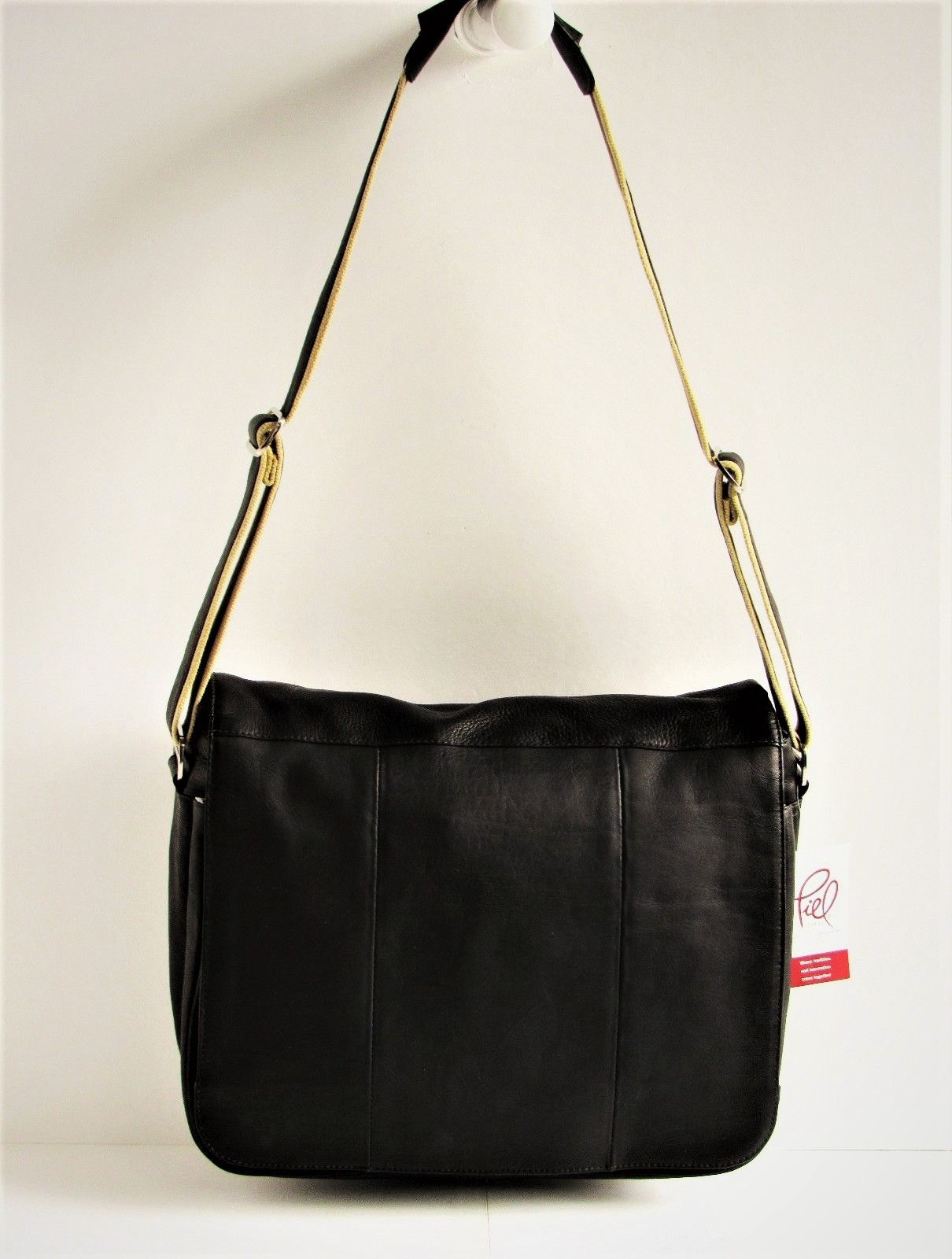 PIEL New $459 Black Leather Expandable Carry-All Lg Messenger Shoulder Bag 2813 