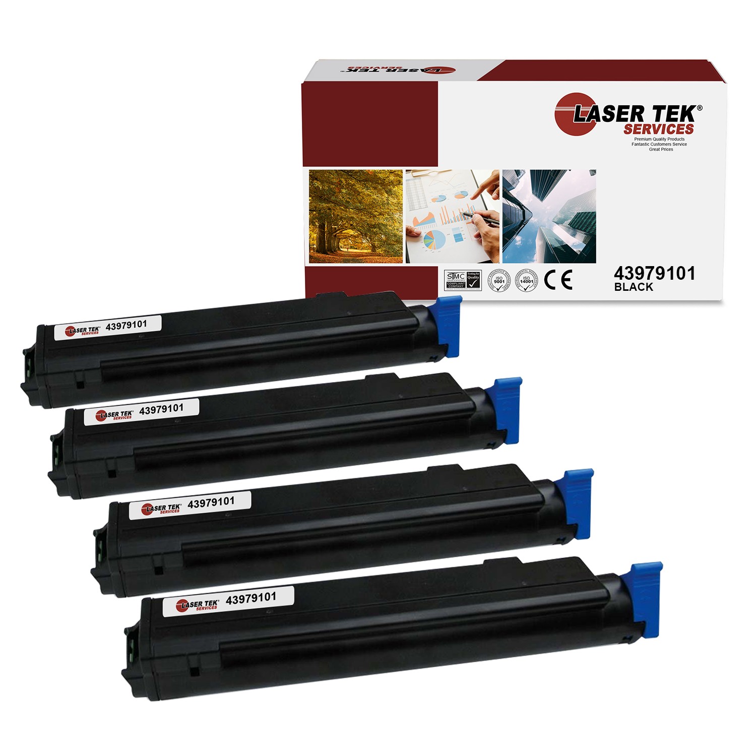 4Pk LTS B410 43979101 Black Compatible for Okidata B410 B430 B440, MB460 Toner